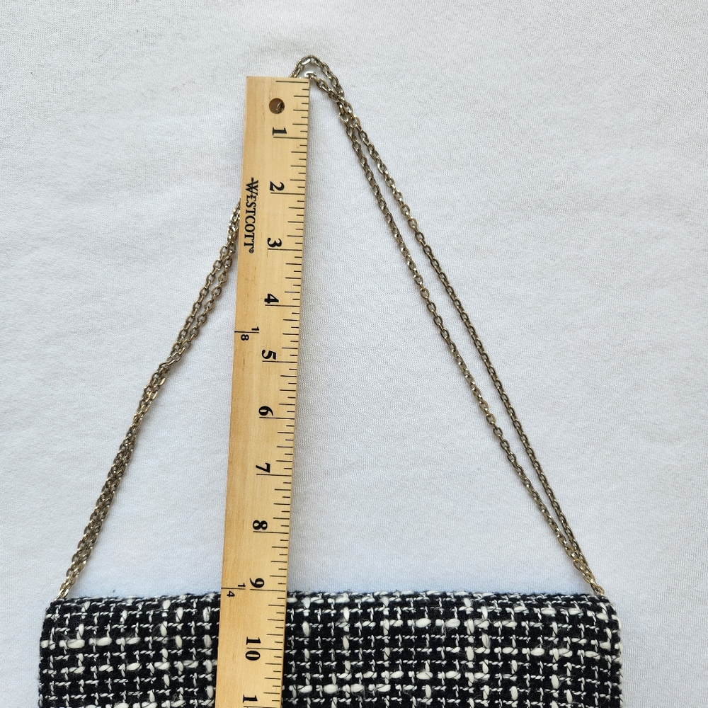 Cache Tweed Shoulder Bag Clutch Black White Silver Chain Sparkle Chic Elegant - Picture 16 of 16